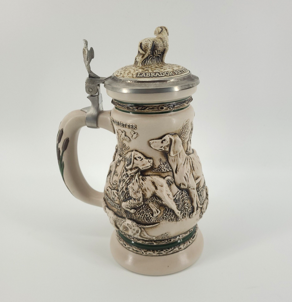 VTG 1991 Avon Great Dogs of the Outdoors Beer Stein Ceramarte Brazil Pewter Lid